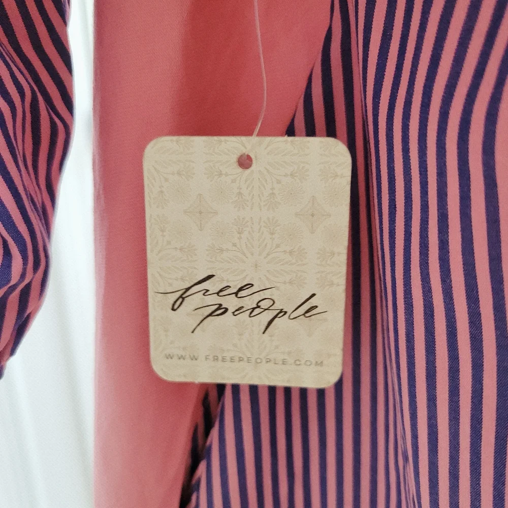 Free People Keegan Oversized‎ Tunic Dress Pink With Stripes Size XS